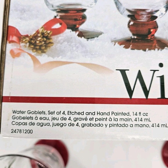 Pfaltzgraff Winterberry Water Holiday Goblets Hand Painted Etched Qty 4 In Box - Picture 7 of 8